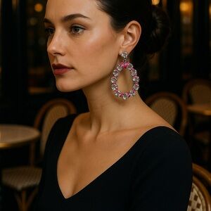 ✨ Stella & Dot Rhinestone Teardrop Statement Earrings Pink Accent Silver (3/$25)